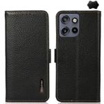 For Motorola Edge 50 Neo KHAZNEH Side-Magnetic Litchi Genuine Leather RFID Phone Case(Black)