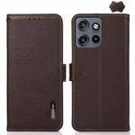 For Motorola Edge 50 Neo KHAZNEH Side-Magnetic Litchi Genuine Leather RFID Phone Case(Brown)