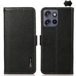 For Motorola Edge 50 5G KHAZNEH Side-Magnetic Litchi Genuine Leather RFID Phone Case(Black)