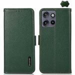 For Motorola Edge 50 5G KHAZNEH Side-Magnetic Litchi Genuine Leather RFID Phone Case(Green)