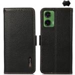 For Motorola Moto G35 KHAZNEH Side-Magnetic Litchi Genuine Leather RFID Phone Case(Black)