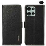 For Motorola Moto G75 5G KHAZNEH Side-Magnetic Litchi Genuine Leather RFID Phone Case(Black)