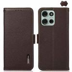 For Motorola Moto G75 5G KHAZNEH Side-Magnetic Litchi Genuine Leather RFID Phone Case(Brown)