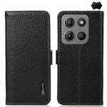 For Motorola Moto G15 4G / G05 KHAZNEH Side-Magnetic Litchi Genuine Leather RFID Phone Case(Black)