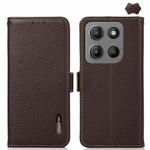 For Motorola Moto G15 4G / G05 KHAZNEH Side-Magnetic Litchi Genuine Leather RFID Phone Case(Brown)