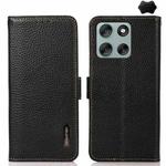 For Motorola Moto G56 5G KHAZNEH Side-Magnetic Litchi Genuine Leather RFID Phone Case(Black)
