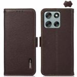 For Motorola Moto G56 5G KHAZNEH Side-Magnetic Litchi Genuine Leather RFID Phone Case(Brown)