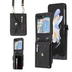 For Samsung Galaxy Z Flip5 Zipper RFID Card Slots Phone Case with Lanyard(Black)
