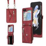 For Samsung Galaxy Z Flip5 Zipper RFID Card Slots Phone Case with Lanyard(Red)