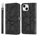For iPhone 15 Plus Life Tree Embossing Pattern Leather Phone Case(Black)