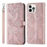 For iPhone 15 Pro Life Tree Embossing Pattern Leather Phone Case(Rose Gold)