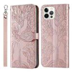 For iPhone 15 Pro Max Life Tree Embossing Pattern Leather Phone Case(Rose Gold)