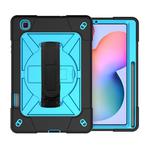 For Samsung Galaxy Tab S6 Lite P610 Contrast Color Robot Shockproof Silicon + PC Protective Case with Holder & Pen Slot(Black Blue)