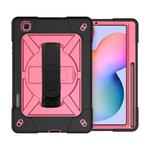 For Samsung Galaxy Tab S6 Lite P610 Contrast Color Robot Shockproof Silicon + PC Protective Case with Holder & Pen Slot(Black Rose)