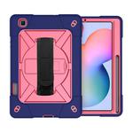 For Samsung Galaxy Tab S6 Lite P610 Contrast Color Robot Shockproof Silicon + PC Protective Case with Holder & Pen Slot(Navy Rose Red)