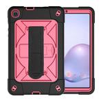 For Samsung Galaxy Tab A8.4 (2020) T307 Contrast Color Robot Shockproof Silicon + PC Protective Case with Holder & Pen Slot(Black Rose)