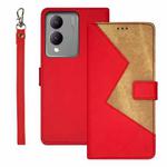 For vivo Y17S idewei Two-color Splicing Leather Phone Case(Red)