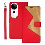 For vivo V40 5G idewei Two-color Splicing Leather Phone Case(Red)