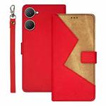 For vivo Y03 4G Global idewei Two-color Splicing Leather Phone Case(Red)