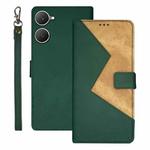 For vivo Y03 4G Global idewei Two-color Splicing Leather Phone Case(Green)