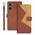 For vivo Y03 4G Global idewei Two-color Splicing Leather Phone Case(Brown)