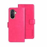For Huawei nova Y71 idewei Crazy Horse Texture Leather Phone Case with Holder(Rose Red)