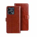 For Realme C53 / Narzo N53 idewei Crazy Horse Texture Leather Phone Case with Holder(Brown)