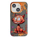 For iPhone 15 Animal Pattern Oil Painting Series PC + TPU Phone Case(Smiling Cat)