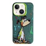 For iPhone 14 Plus Animal Pattern Oil Painting Series PC + TPU Phone Case(Green Dog)