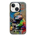 For iPhone 14 Plus Animal Pattern Oil Painting Series PC + TPU Phone Case(Drinking Cat)