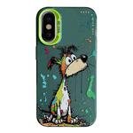 For iPhone X / XS Animal Pattern Oil Painting Series PC + TPU Phone Case(Green Dog)