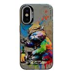 For iPhone X / XS Animal Pattern Oil Painting Series PC + TPU Phone Case(Drinking Cat)