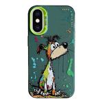 For iPhone XS Max Animal Pattern Oil Painting Series PC + TPU Phone Case(Green Dog)