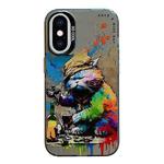 For iPhone XS Max Animal Pattern Oil Painting Series PC + TPU Phone Case(Drinking Cat)