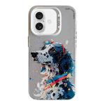 For iPhone 16 Plus Animal Pattern Oil Painting Series PC + TPU Phone Case(Spotted Dog)