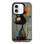 For iPhone 16 Plus Animal Pattern Oil Painting Series PC + TPU Phone Case(Black Cat)