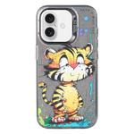 For iPhone 16 Animal Pattern Oil Painting Series PC + TPU Phone Case(Colorful Tiger)