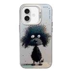 For iPhone 16 Animal Pattern Oil Painting Series PC + TPU Phone Case(Black Dog)