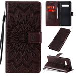 For LG V60 ThinQ 5G Embossed Sunflower Pattern Horizontal Flip PU Leather Case with Holder & Card Slots & Wallet & Lanyard(Brown)