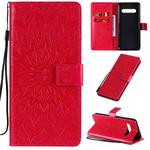 For LG V60 ThinQ 5G Embossed Sunflower Pattern Horizontal Flip PU Leather Case with Holder & Card Slots & Wallet & Lanyard(Red)
