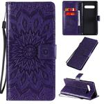 For LG V60 ThinQ 5G Embossed Sunflower Pattern Horizontal Flip PU Leather Case with Holder & Card Slots & Wallet & Lanyard(Purple)