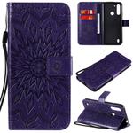 For Motorola Moto G8 Power Lite Embossed Sunflower Pattern Horizontal Flip PU Leather Case with Holder & Card Slots & Wallet & Lanyard(Purple)