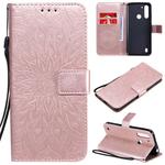 For Motorola Moto G8 Power Lite Embossed Sunflower Pattern Horizontal Flip PU Leather Case with Holder & Card Slots & Wallet & Lanyard(Rose Gold)