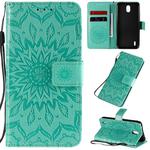 For Nokia 1.3 Embossed Sunflower Pattern Horizontal Flip PU Leather Case with Holder & Card Slots & Wallet & Lanyard(Green)