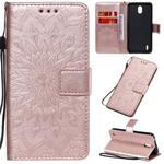 For Nokia 1.3 Embossed Sunflower Pattern Horizontal Flip PU Leather Case with Holder & Card Slots & Wallet & Lanyard(Rose Gold)