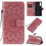 For OPPO Realme 6 Embossed Sunflower Pattern Horizontal Flip PU Leather Case with Holder & Card Slots & Wallet & Lanyard(Pink)