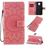 For Xiaomi Redmi Note 9 Pro Embossed Sunflower Pattern Horizontal Flip PU Leather Case with Holder & Card Slots & Wallet & Lanyard(Pink)