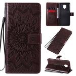 For Xiaomi Redmi Note 9 Pro Embossed Sunflower Pattern Horizontal Flip PU Leather Case with Holder & Card Slots & Wallet & Lanyard(Brown)