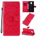 For Xiaomi Redmi Note 9 Pro Embossed Sunflower Pattern Horizontal Flip PU Leather Case with Holder & Card Slots & Wallet & Lanyard(Red)