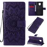 For Xiaomi Redmi Note 9 Pro Embossed Sunflower Pattern Horizontal Flip PU Leather Case with Holder & Card Slots & Wallet & Lanyard(Purple)